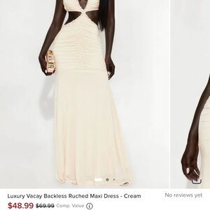 Fashion Nova Cream Ruched Maxi Dress